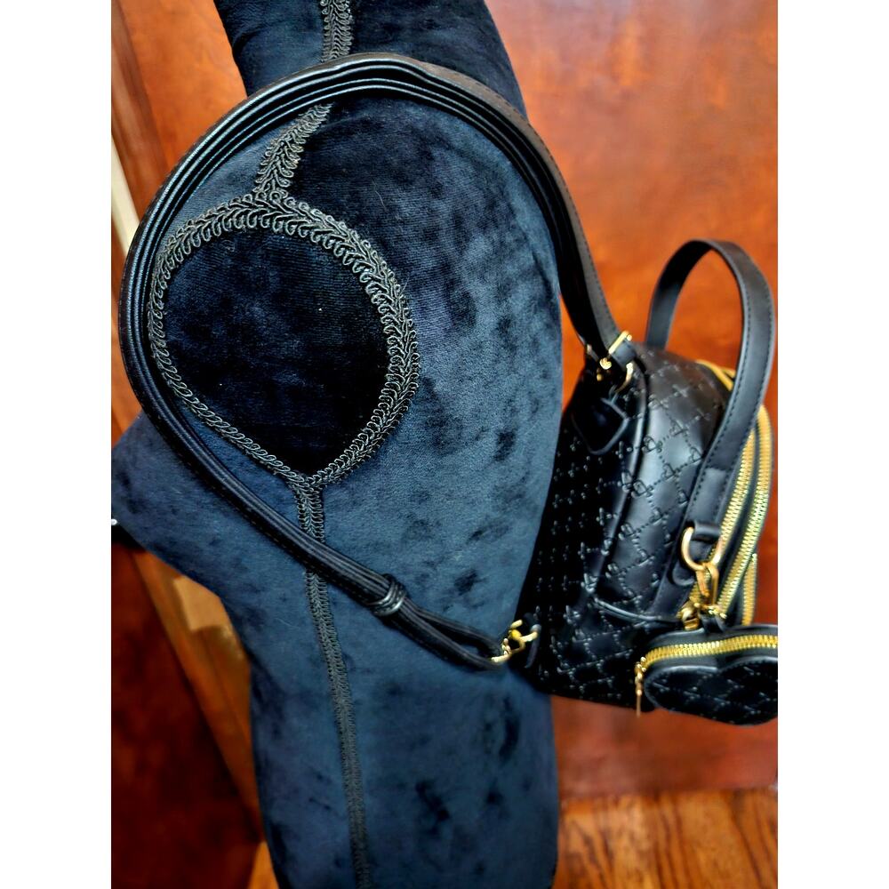 Mini Backpack Black Heart Pattern W/ Matching Hea… - image 7